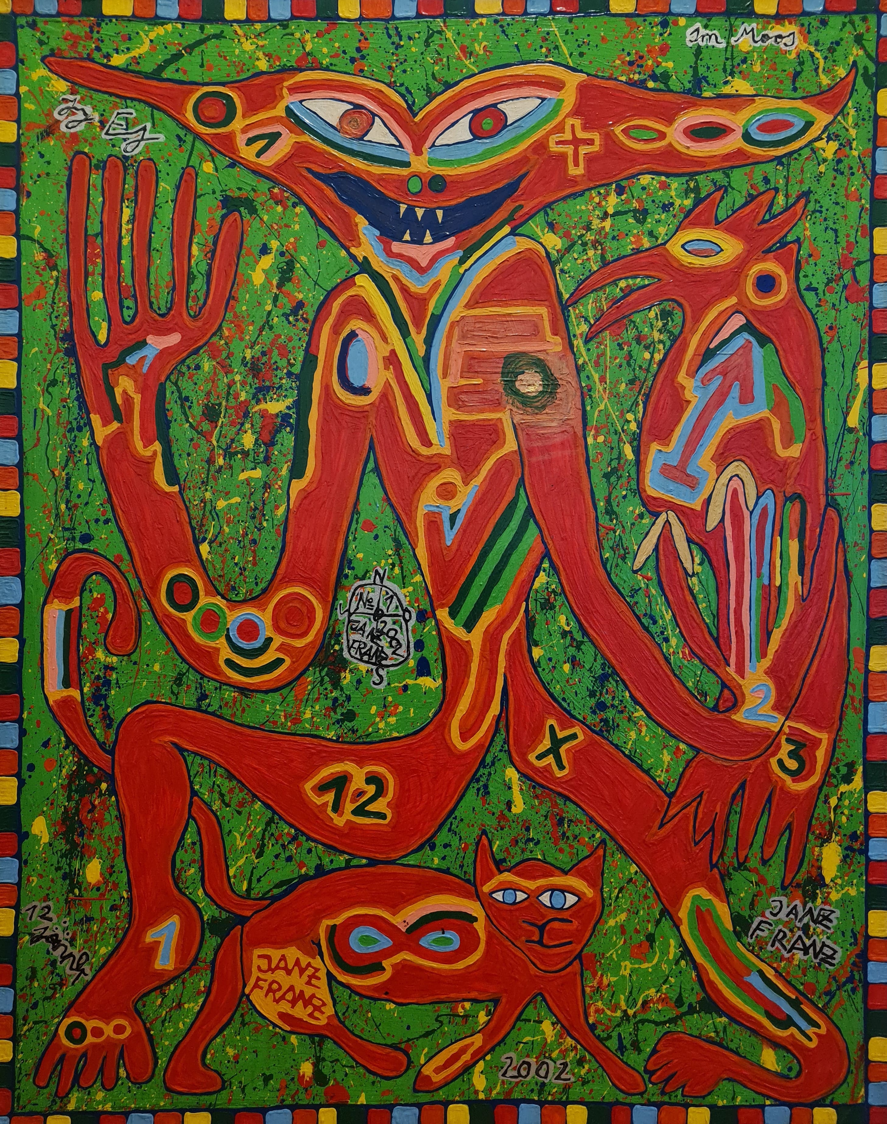 Franz Janz, "Der Wicht und seine Tiere", Acryl auf Leinen, 2002