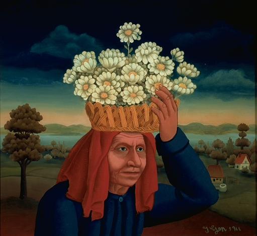 Ivan Generalic, Bäuerin, 1966, Öl Hinterglas