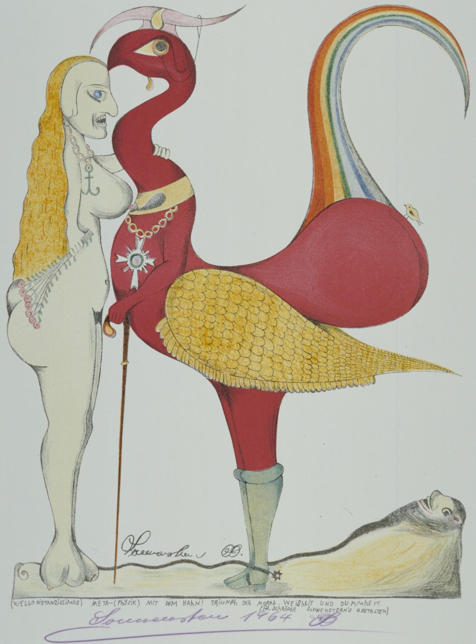 Friedrich Schröder-Sonnenstern, Meta - (Physik) mit dem Hahn, um 1950/1964, Farblithographie