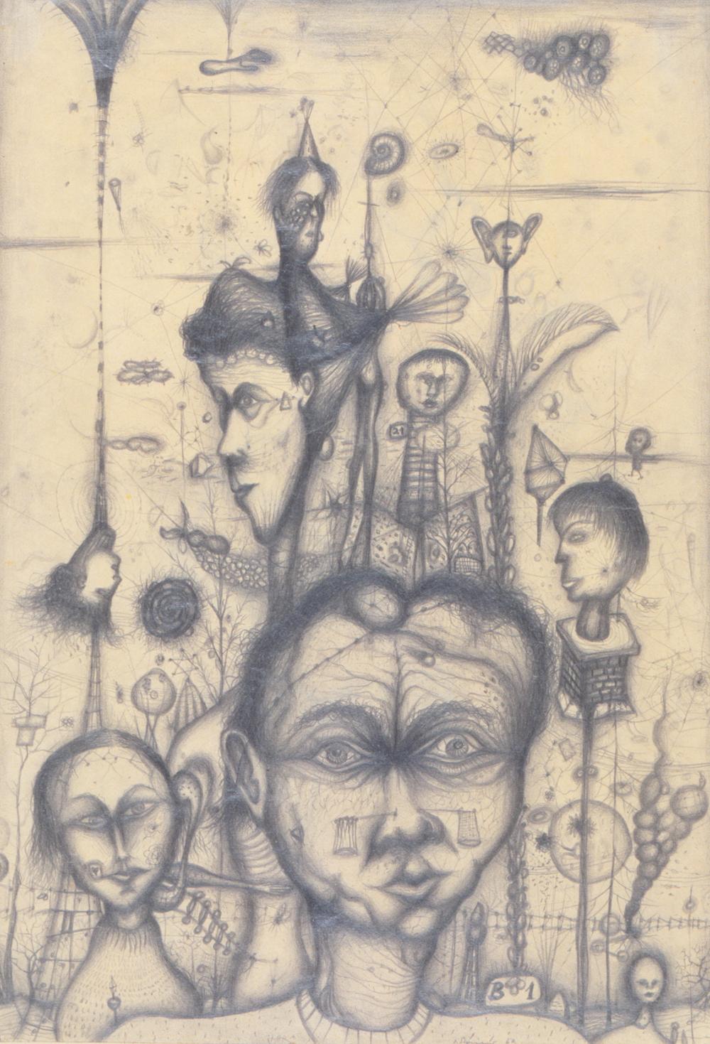 Arnulf Rainer, Friends and Acquaintances, 1949, Pencil Drawing