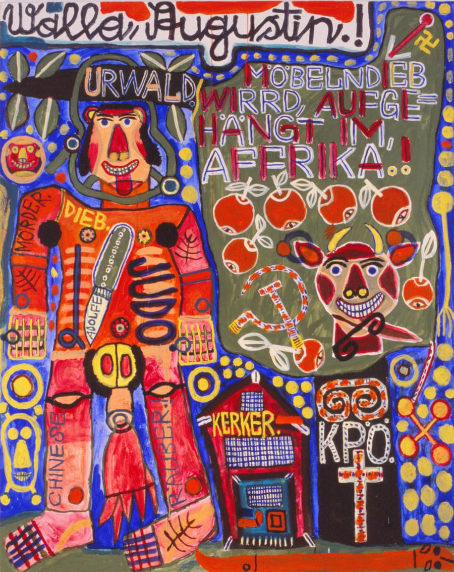 August Walla, Furniture Thief Was Hung in the Jungle. Africa! , 1992, Mixed Media on Canvas