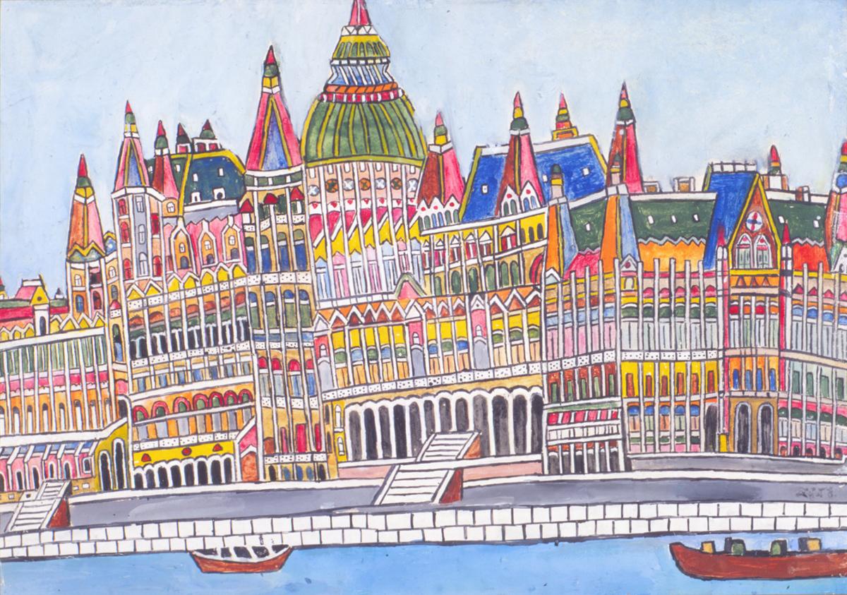Emerik Fejes, The Parliament in Budapest, 1955, Tempera 