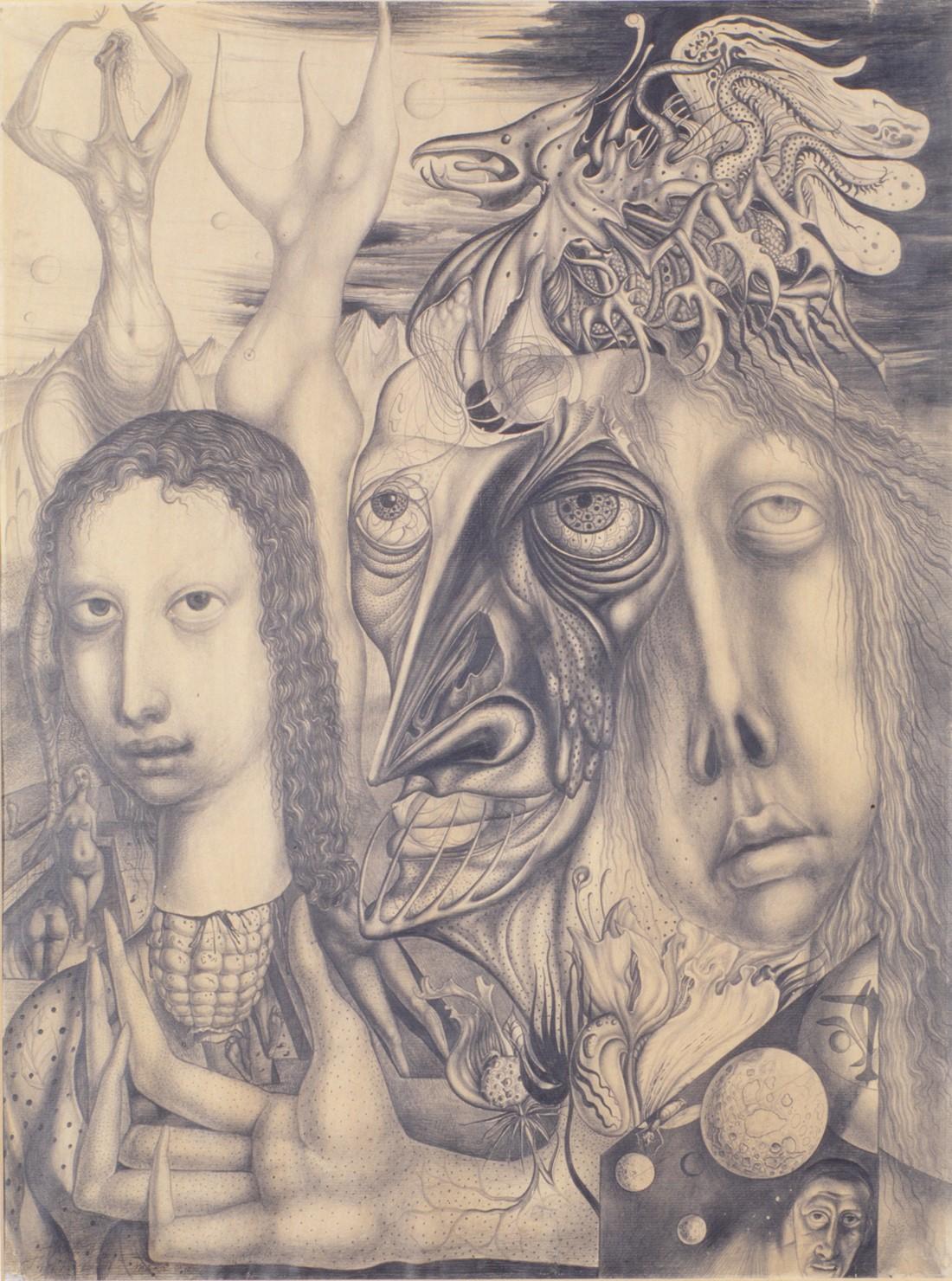 Ernst Fuchs, The Lamentation of the Bifid, 1947, Pencil Drawing