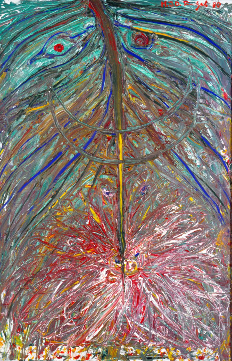 Franz Ringel, Green Leaf with Margarite, 1980, Acrylic on Canvas