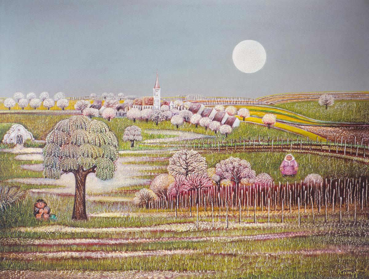 Gottfried Kumpf, Spring in Burgenland, 1976, Oil on Hardboard