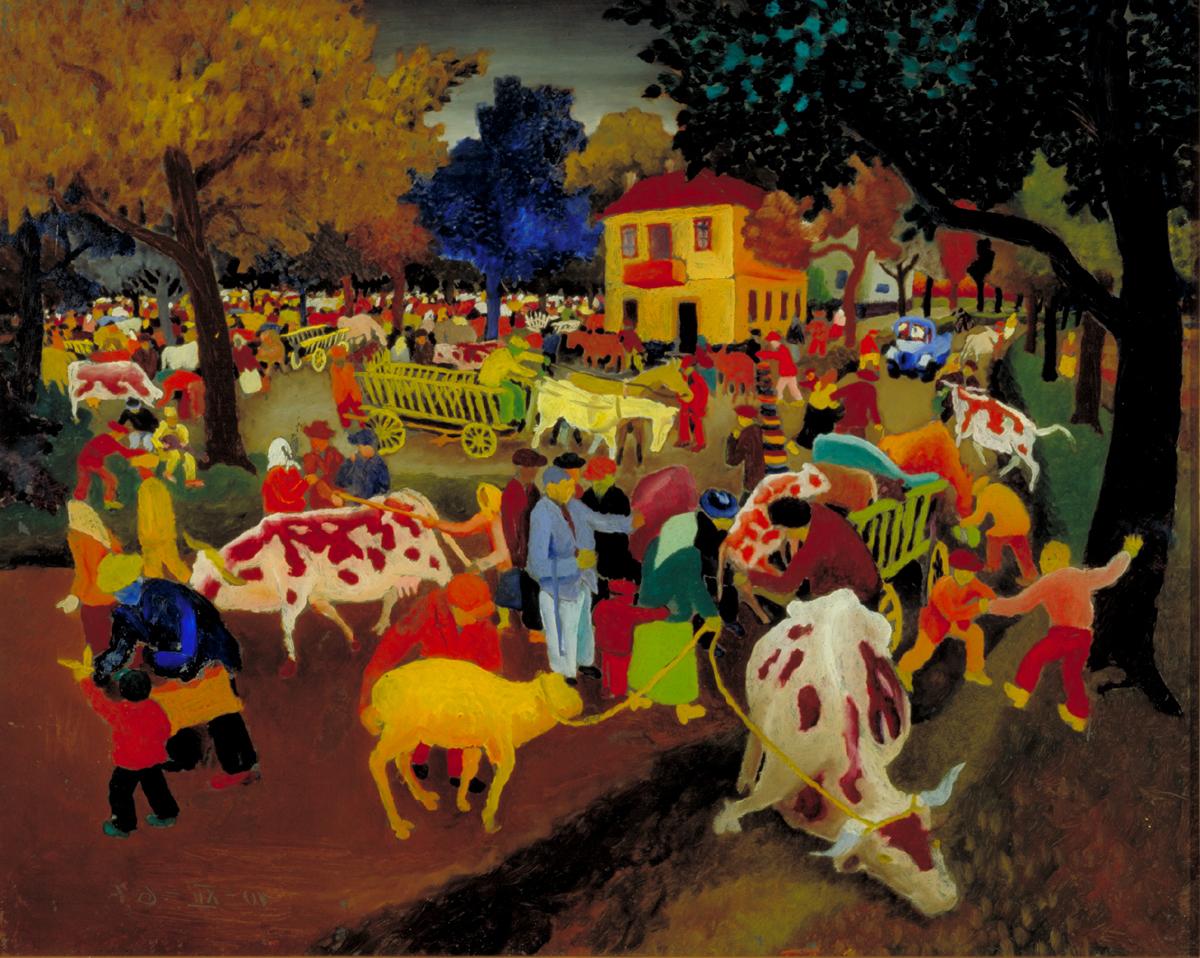 Slavko Stolnik, The Cattle Market, 1967, Oil behind Glass