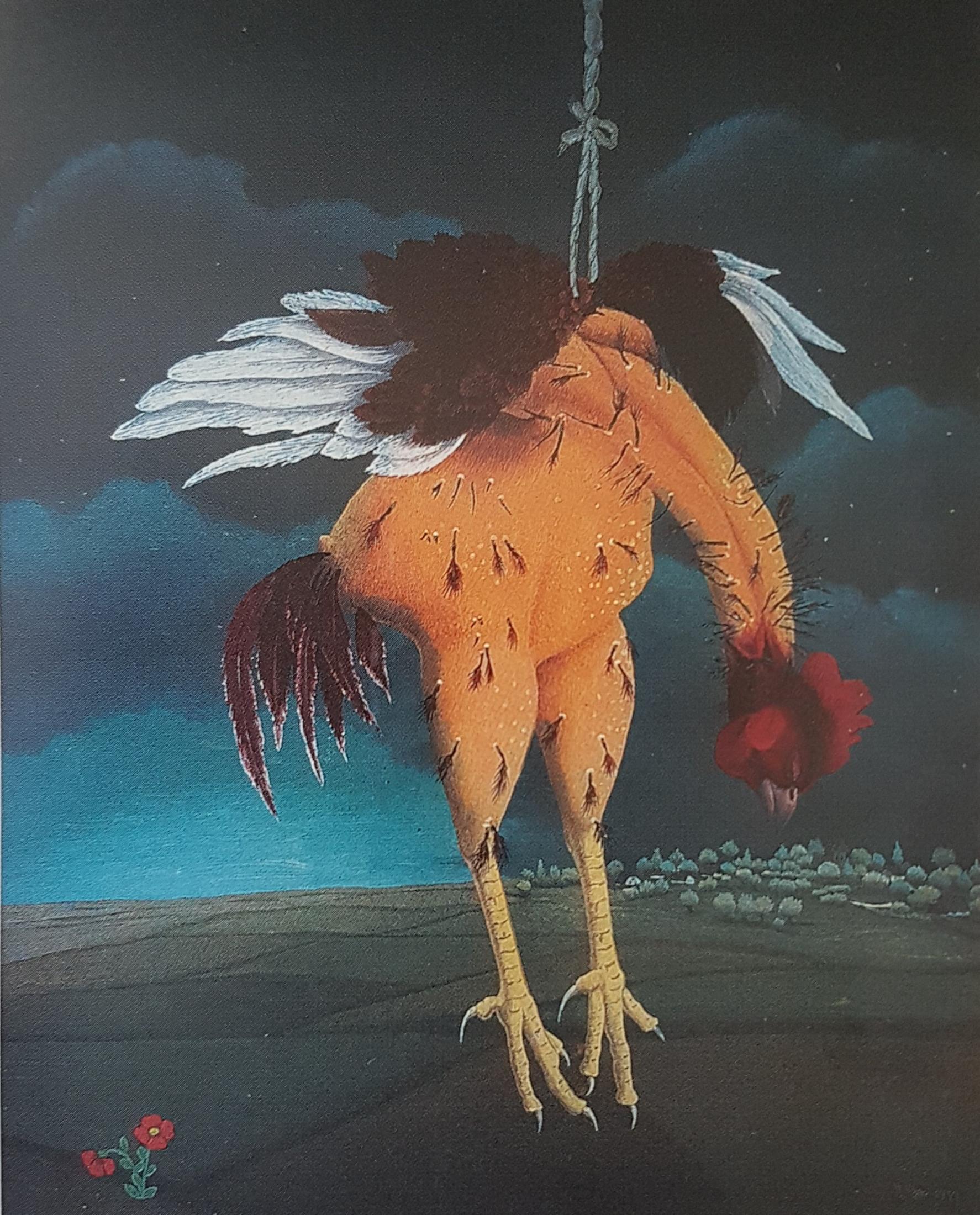 Ivan Generalic, Hanged Cock, 1959, Oil behind Glass